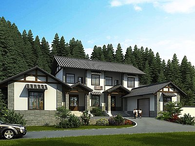 3d新中式乡村别墅模型