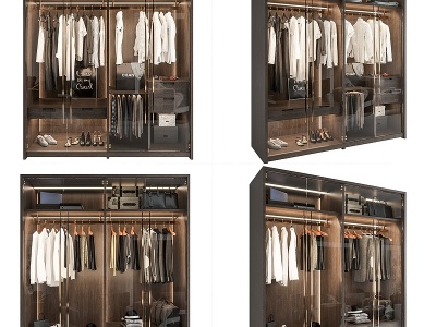 3d现代轻奢衣柜组合模型