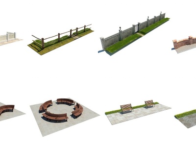 现代围栏外墙庭院草坪模型3d模型