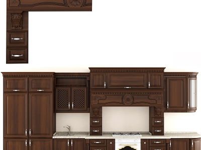 3d欧式厨房橱柜组合模型