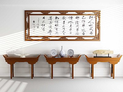 中式摆设桌摆件挂画组合模型3d模型