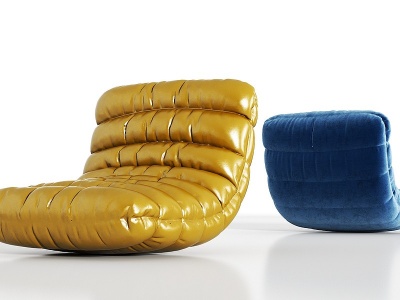 3d现代皮革绒布单人沙发组合模型