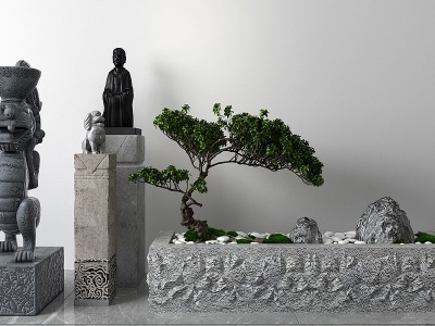 中式景观小品石狮子模型3d模型