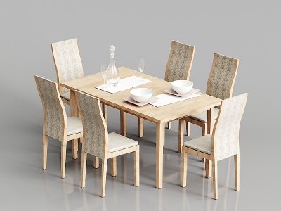 3d北欧实木布艺餐桌椅组合模型