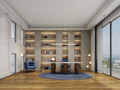 3d现代洱海别墅书房模型