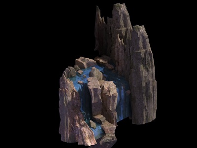 3d瀑布石头悬崖模型