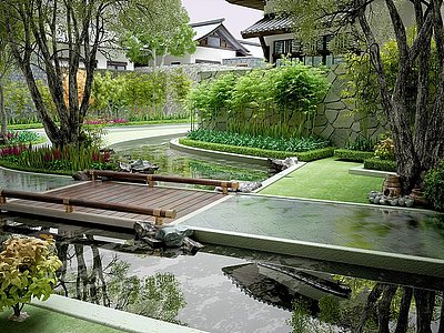 中式古建园林绿化景观模型3d模型