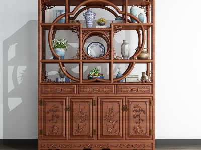 3d中式古典实木雕花柜模型