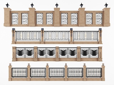 3d新中式铁艺围栏护栏模型