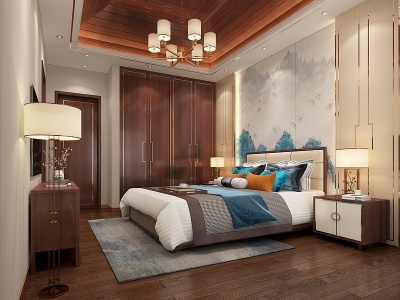 3d新中式主人房卧室模型