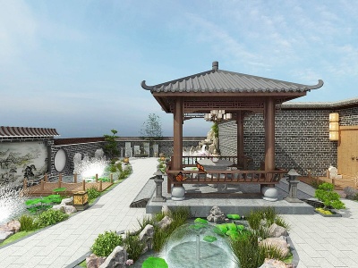 3d中式庭院景观凉亭模型