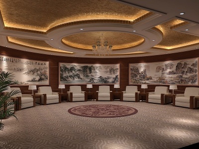 新中式会议室模型3d模型