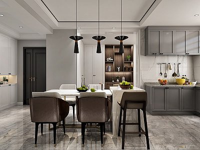 3d现代客餐厅厨房休闲室模型