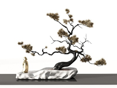 3d新中式松树摆件模型