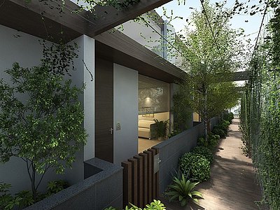 3d现代别墅树藤蔓植物灌木模型
