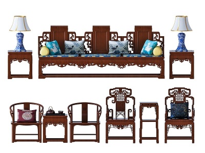 新中式沙发椅子组合模型3d模型