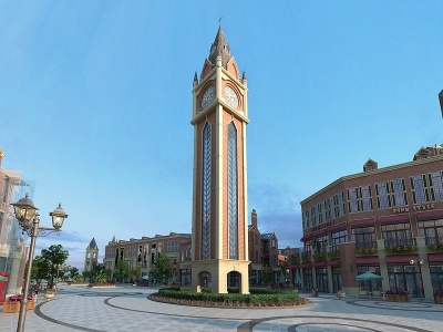 现代商业广场商业街钟楼模型3d模型