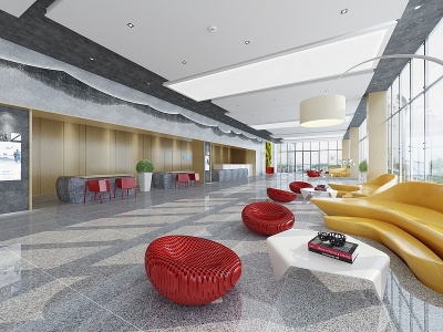 3d现代办公大厅大堂模型