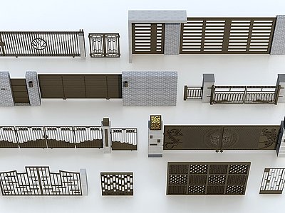 3d新中式围墙大门模型