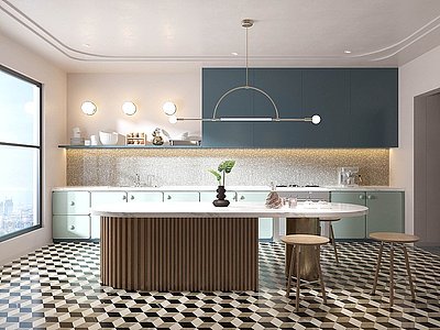 3d北欧厨房吧椅橱柜厨具吧台模型