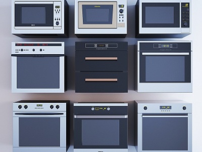 3d现代厨房烤箱微波炉洗碗机模型
