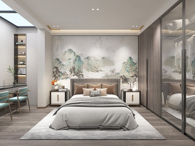 3d新中式地下室家居卧室模型