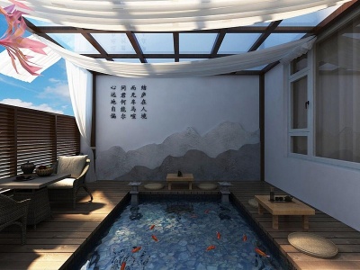 中式庭院院子水池模型3d模型