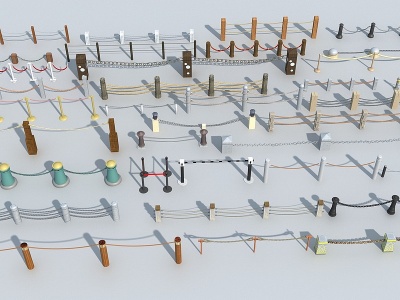 3d现代风格铁索栏杆组合模型