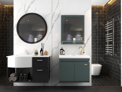 现代浴室柜洗手台组合模型