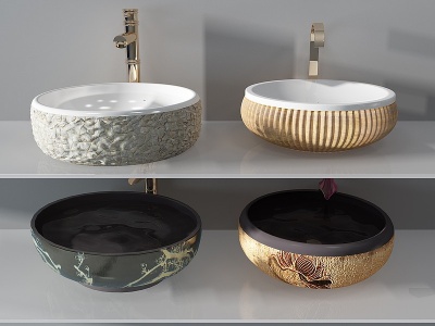 新中式石材圆形陶瓷台上盆模型3d模型