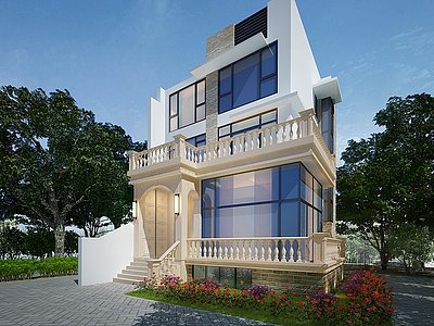 3d欧式简约独栋别墅模型