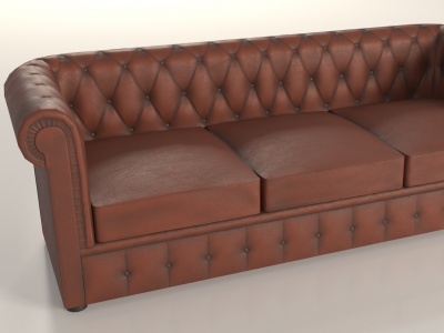 3d经典皮质棕色沙发模型