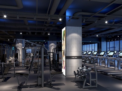 3d现代健身房机械区健身设备模型