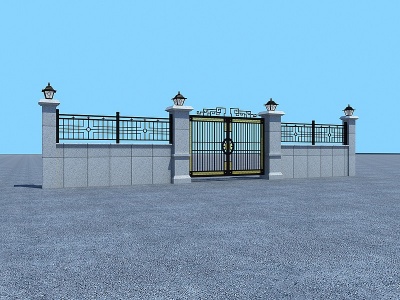 3d新中式大门入户大门围墙模型
