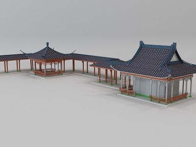 3d中式古建长廊模型