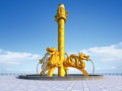 新中式雕塑盘龙柱喷泉模型3d模型