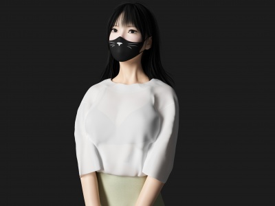 戴口罩美女人物3d模型