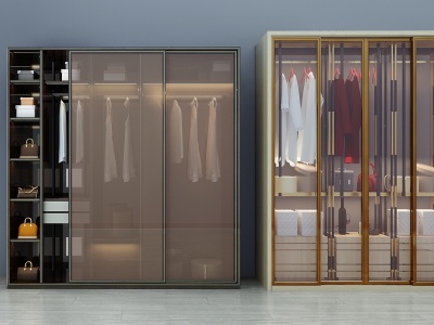 3d现代衣柜书柜组合模型