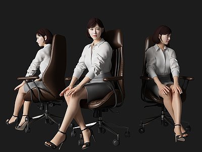 办公椅坐姿美女人物3d模型
