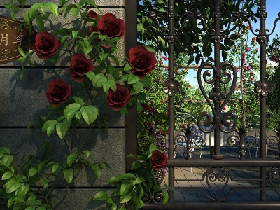 3d红玫瑰花藤蔓模型