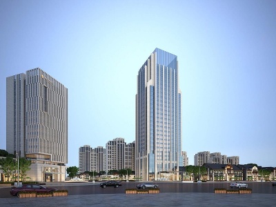 3d现代酒店办公楼商业街建筑模型