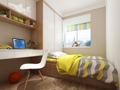 3d现代北欧儿童男孩卧室模型