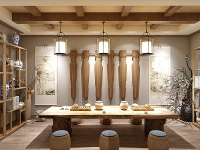 禅意中式茶室置物架模型3d模型