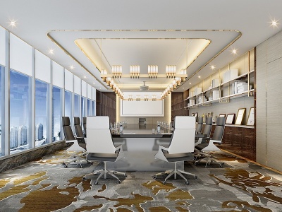 3d新中式轻奢会议室模型