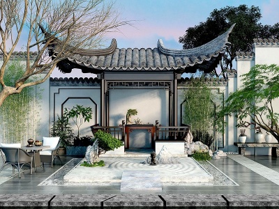 3d中式古建园林庭院模型