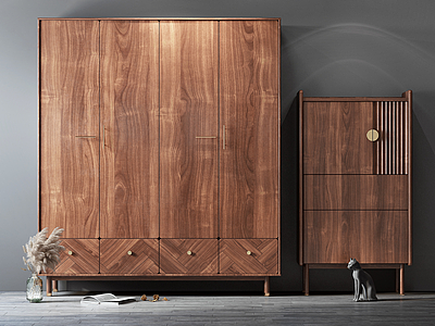 3d新中式风格实木储物柜模型