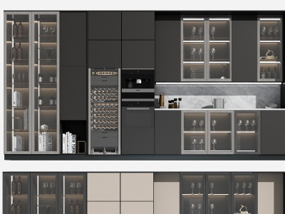 3d现代厨房橱柜酒柜组合模型