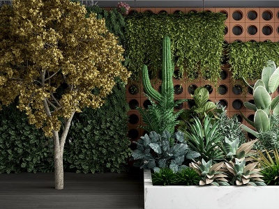 现代花草植物墙模型