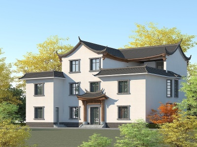 3d中式别墅中式传统民居模型