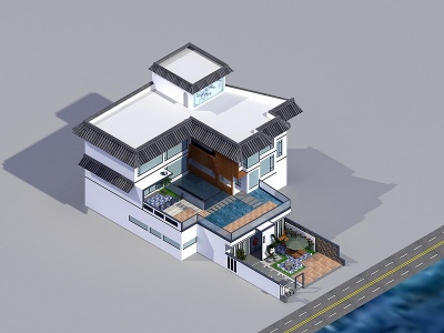 3d新中式风格别墅模型